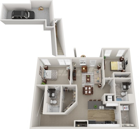 Floor plan for 2 beds, 2 baths, 1320 sqft